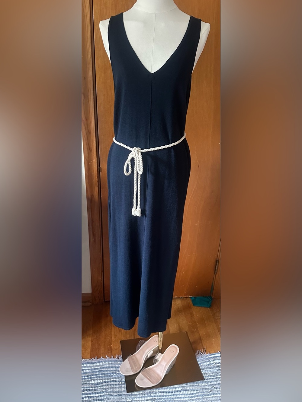 NWOT MUS & BOMBON Barcelona Navy Sleeveless Knit Dress with Rope Tie Small